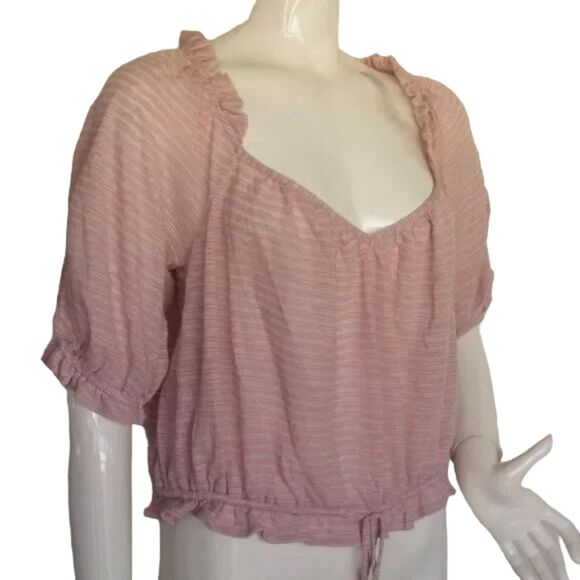 FREE PEOPLE Top, L, Pink-purple, Sweetheart neckline, Drawstring Waist, stripes - Picture 2 of 11